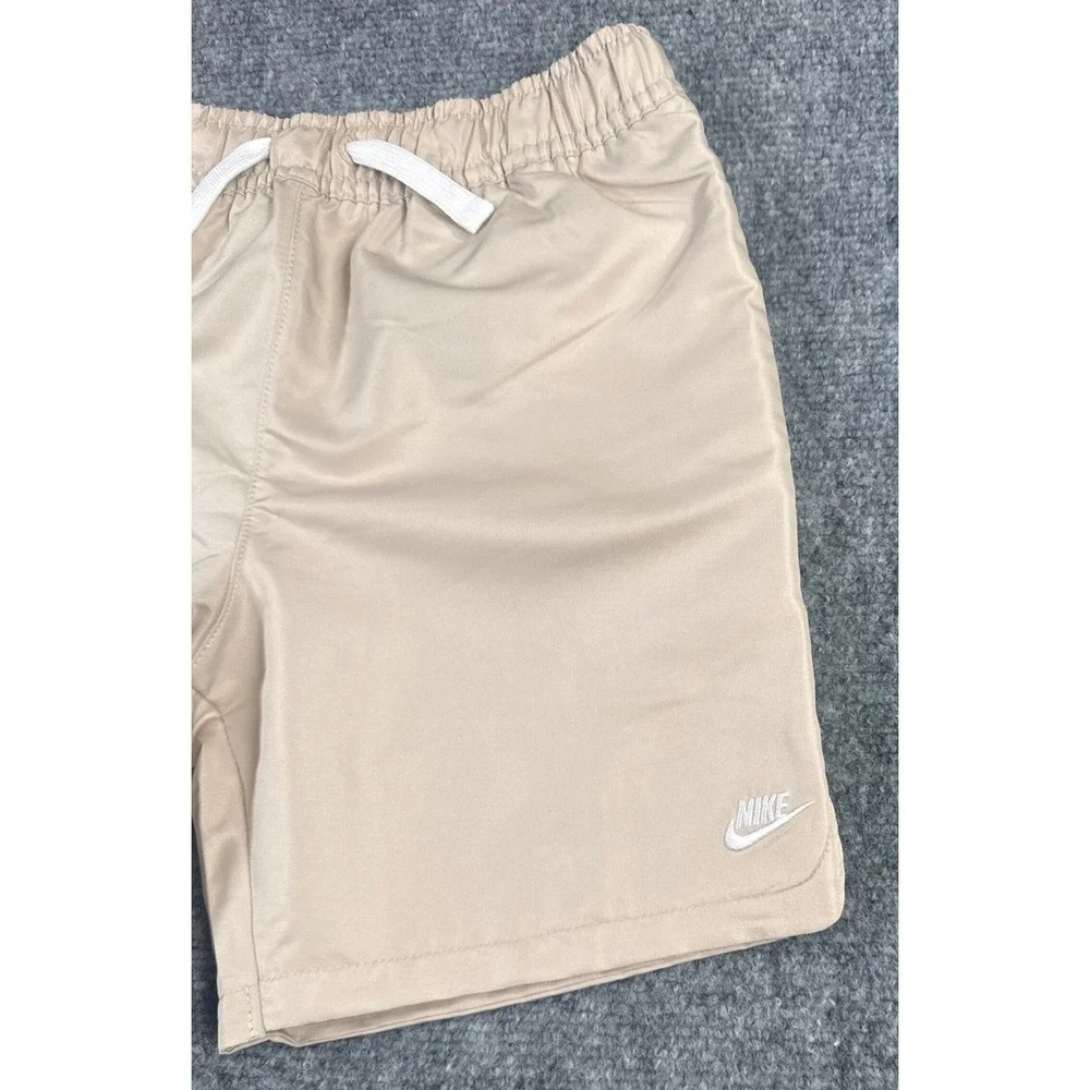 Nike Kids Size 5 Woven Athletic Shorts Khaki Tan White Drawstring Logo NWT
